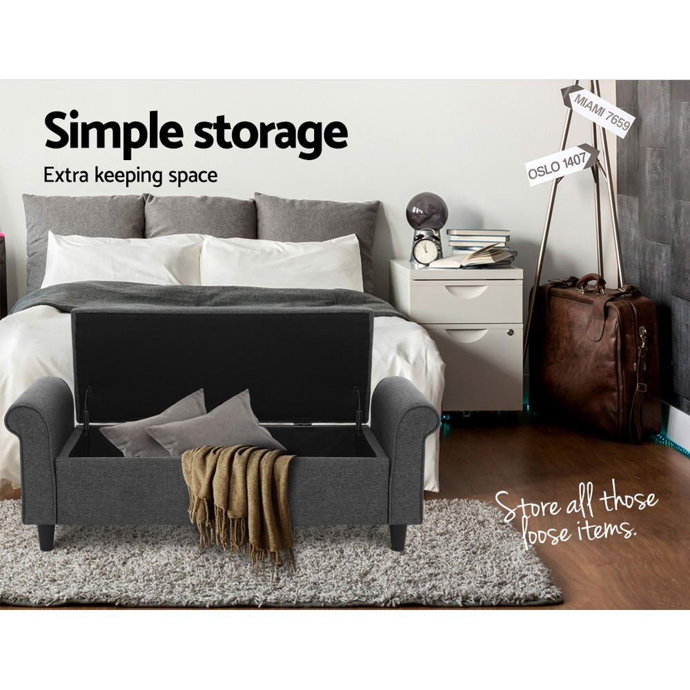 125cm Storage Ottoman Blanket Box - Linen Grey - MiniMansion.com.au