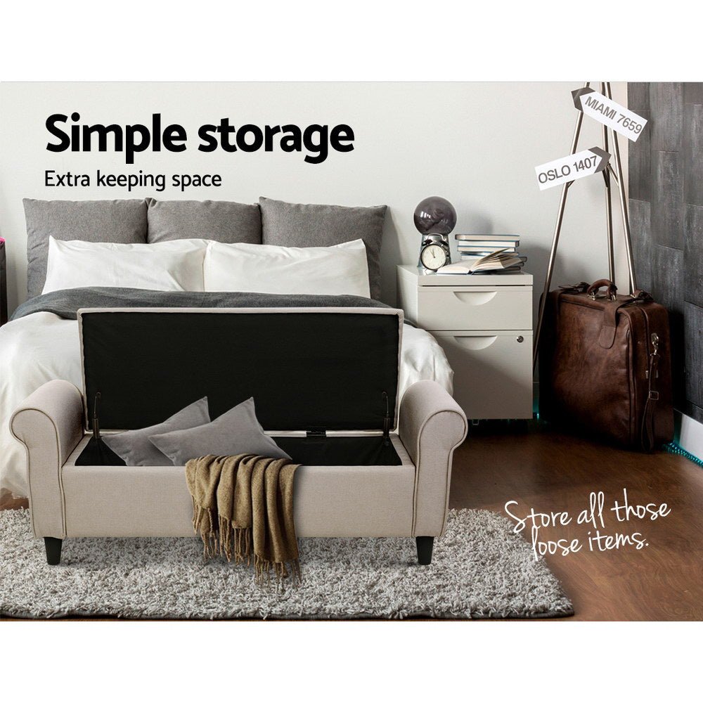 125cm Storage Ottoman Blanket Box - Linen Taupe - MiniMansion.com.au