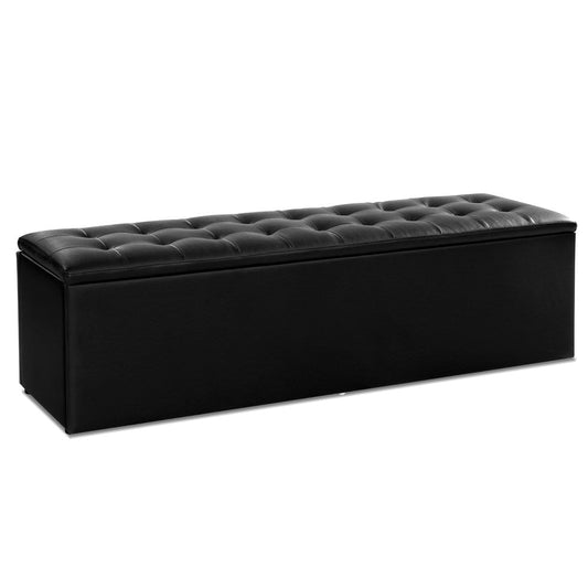 140cm Storage Ottoman Blanket Box - Black Leather - MiniMansion.com.au