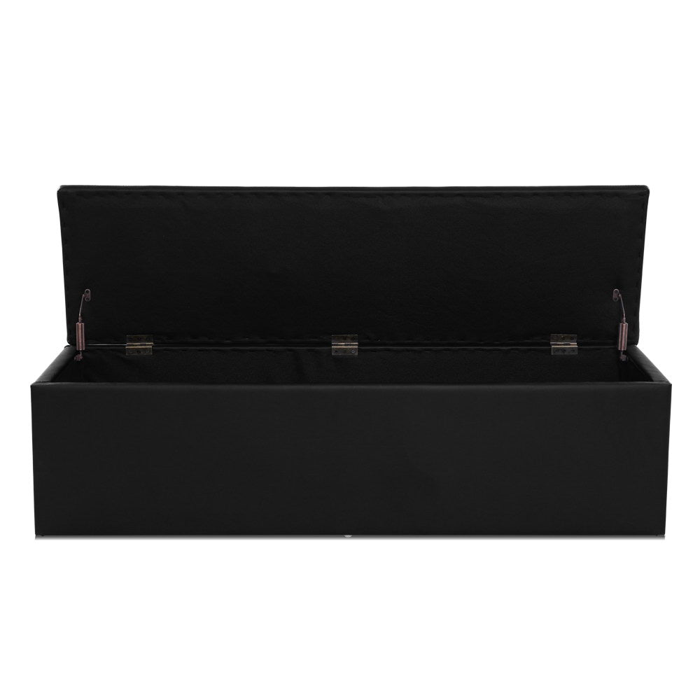 140cm Storage Ottoman Blanket Box - Black Leather - MiniMansion.com.au