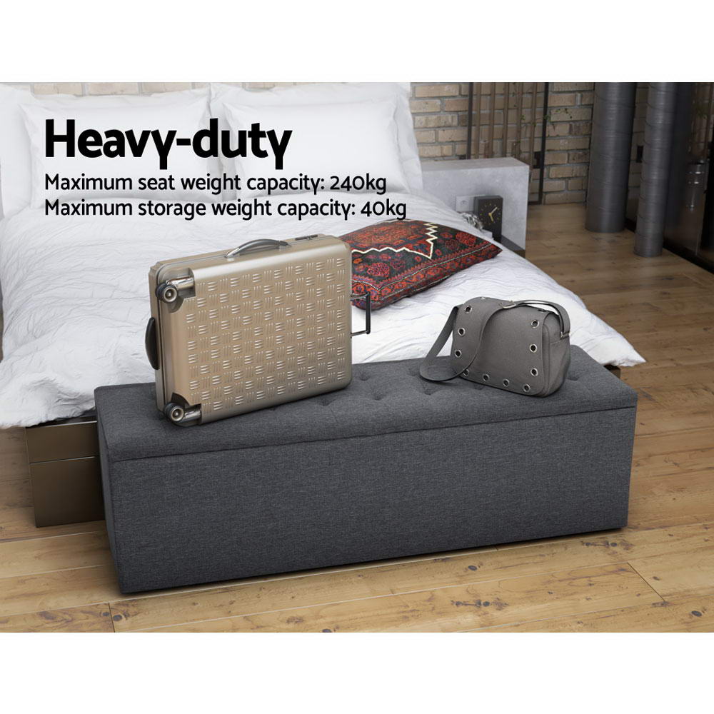 140cm Storage Ottoman Blanket Box - Dark Grey Linen - MiniMansion.com.au