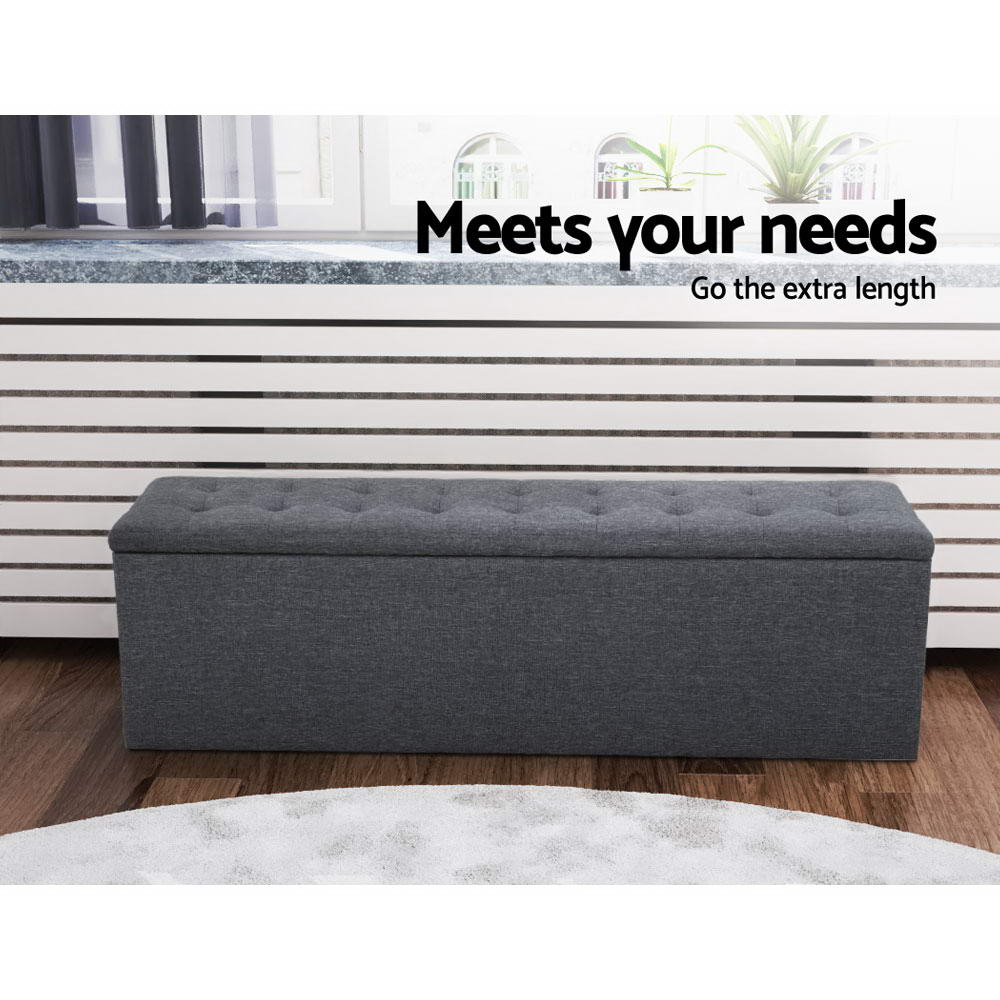 140cm Storage Ottoman Blanket Box - Dark Grey Linen - MiniMansion.com.au