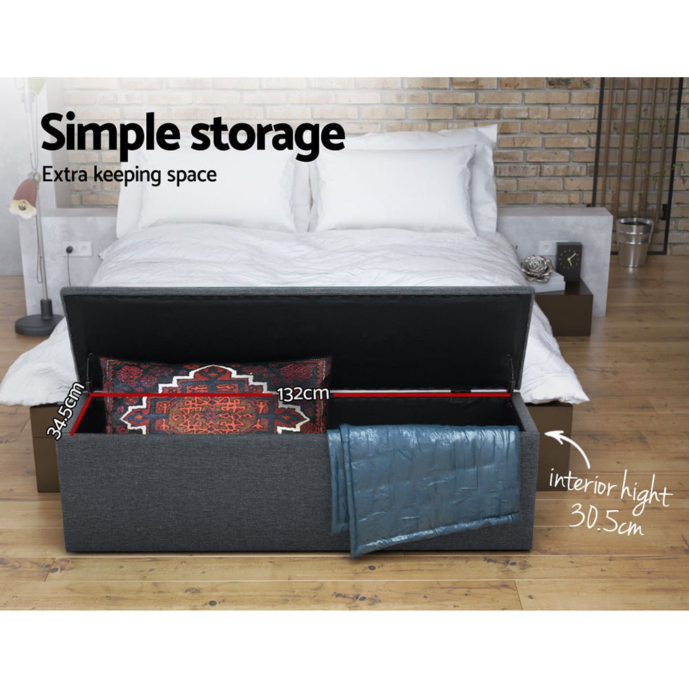 140cm Storage Ottoman Blanket Box - Dark Grey Linen - MiniMansion.com.au