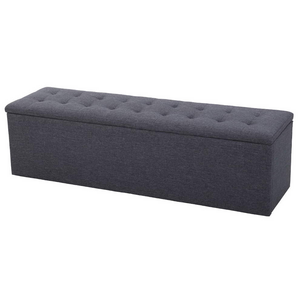 140cm Storage Ottoman Blanket Box - Dark Grey Linen - MiniMansion.com.au