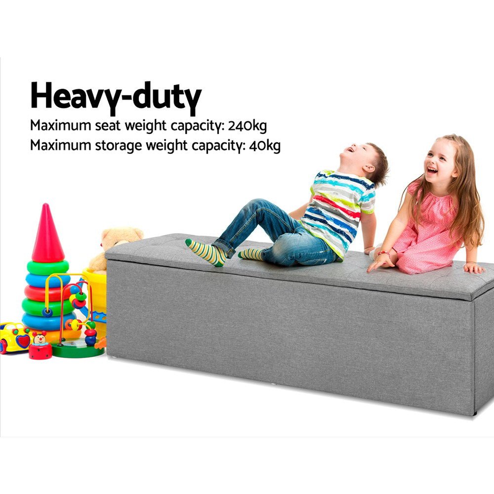 140cm Storage Ottoman Blanket Box - Linen Grey - MiniMansion.com.au