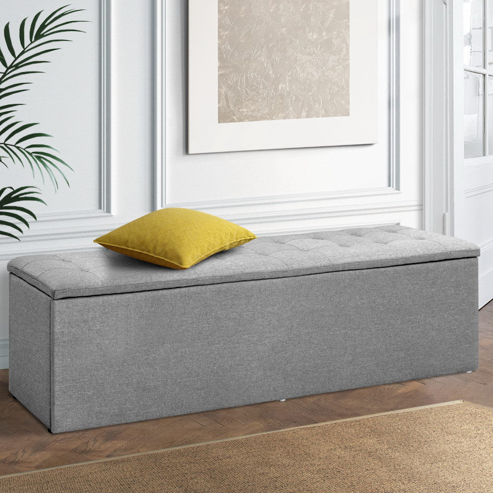 140cm Storage Ottoman Blanket Box - Linen Grey - MiniMansion.com.au