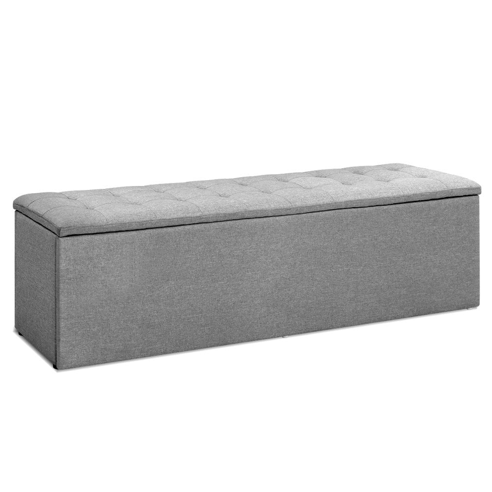 140cm Storage Ottoman Blanket Box - Linen Grey - MiniMansion.com.au