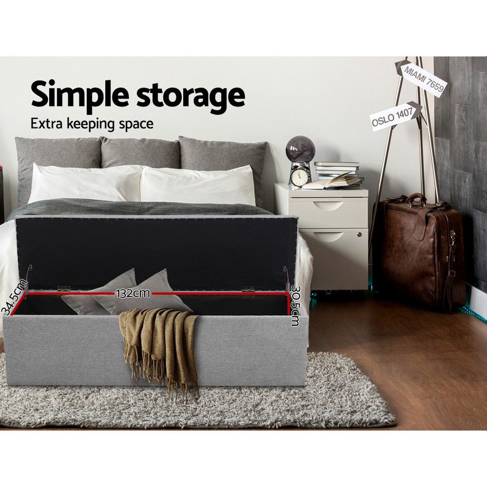 140cm Storage Ottoman Blanket Box - Linen Grey - MiniMansion.com.au