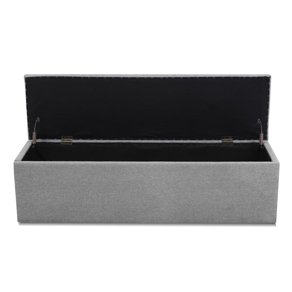 140cm Storage Ottoman Blanket Box - Linen Grey - MiniMansion.com.au