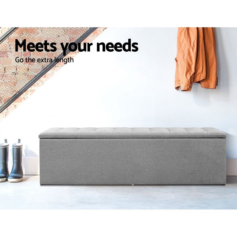 140cm Storage Ottoman Blanket Box - Linen Grey - MiniMansion.com.au