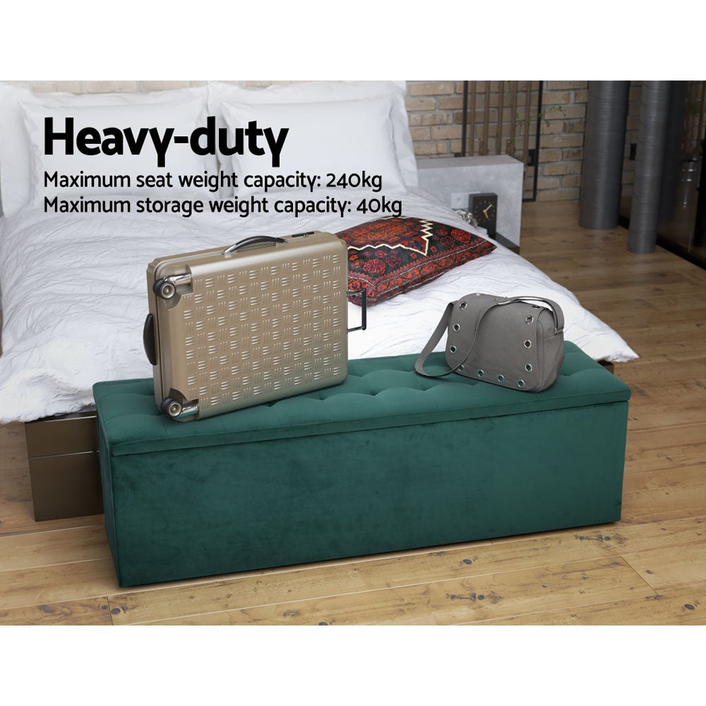 140cm Storage Ottoman Blanket Box - Velvet Green - MiniMansion.com.au