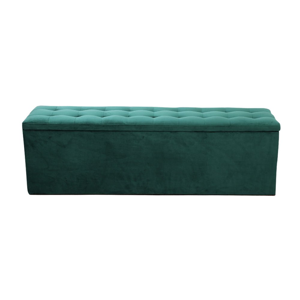 140cm Storage Ottoman Blanket Box - Velvet Green - MiniMansion.com.au