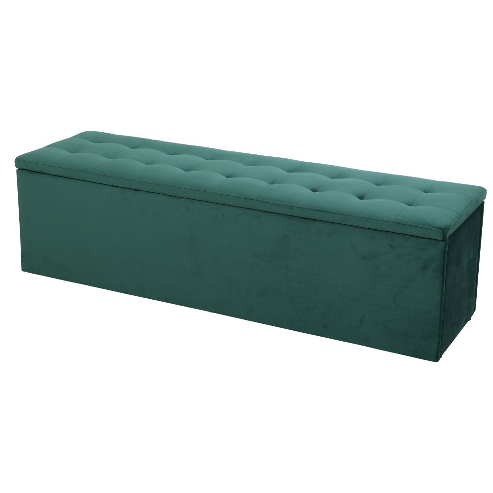 140cm Storage Ottoman Blanket Box - Velvet Green - MiniMansion.com.au