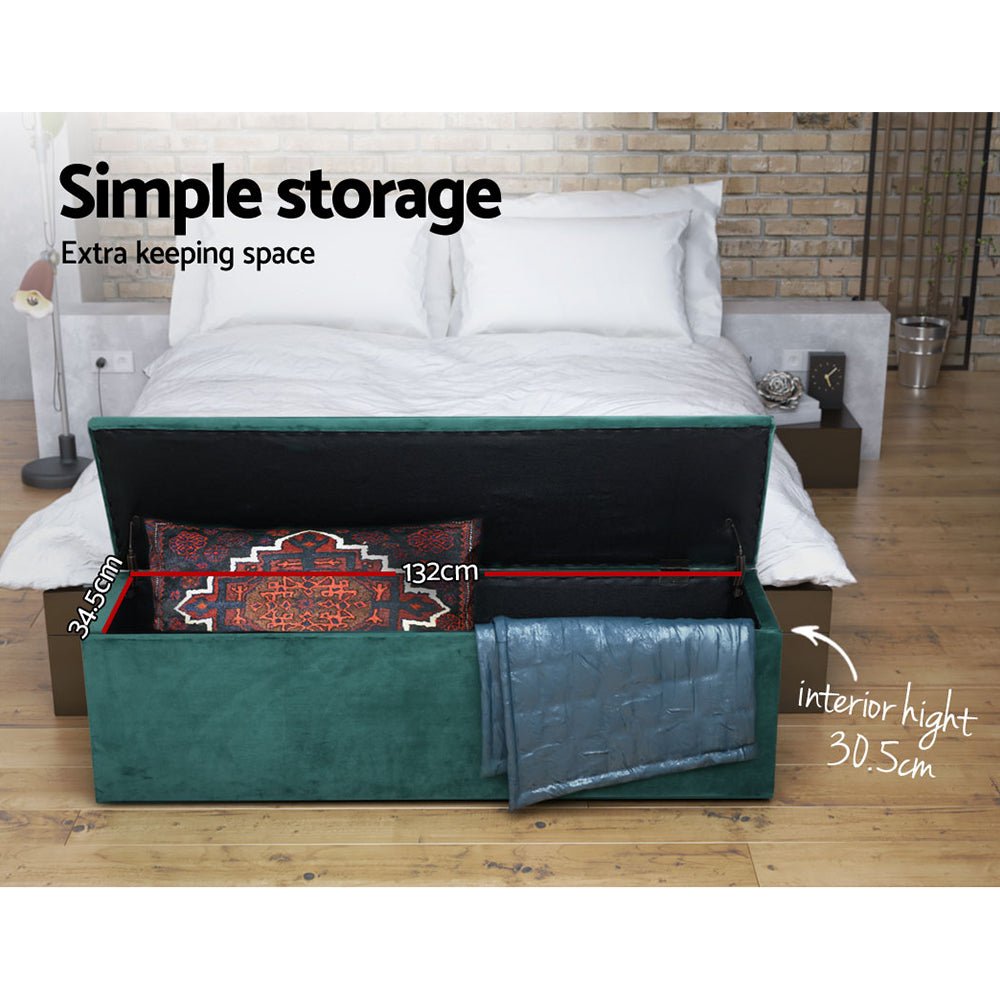 140cm Storage Ottoman Blanket Box - Velvet Green - MiniMansion.com.au