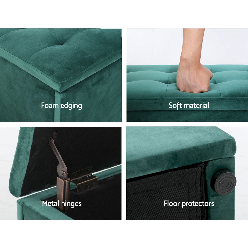 140cm Storage Ottoman Blanket Box - Velvet Green - MiniMansion.com.au