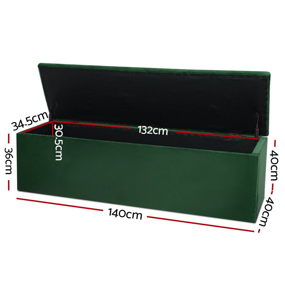 140cm Storage Ottoman Blanket Box - Velvet Green - MiniMansion.com.au