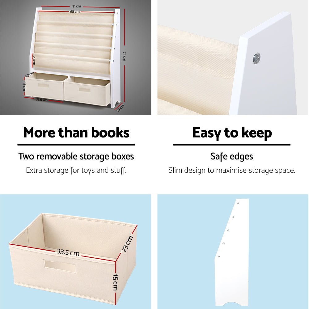 4 - Tier Children’s Bookshelf with Organiser Drawers - Stylish and Practical Storage Solution - MiniMansion.com.au