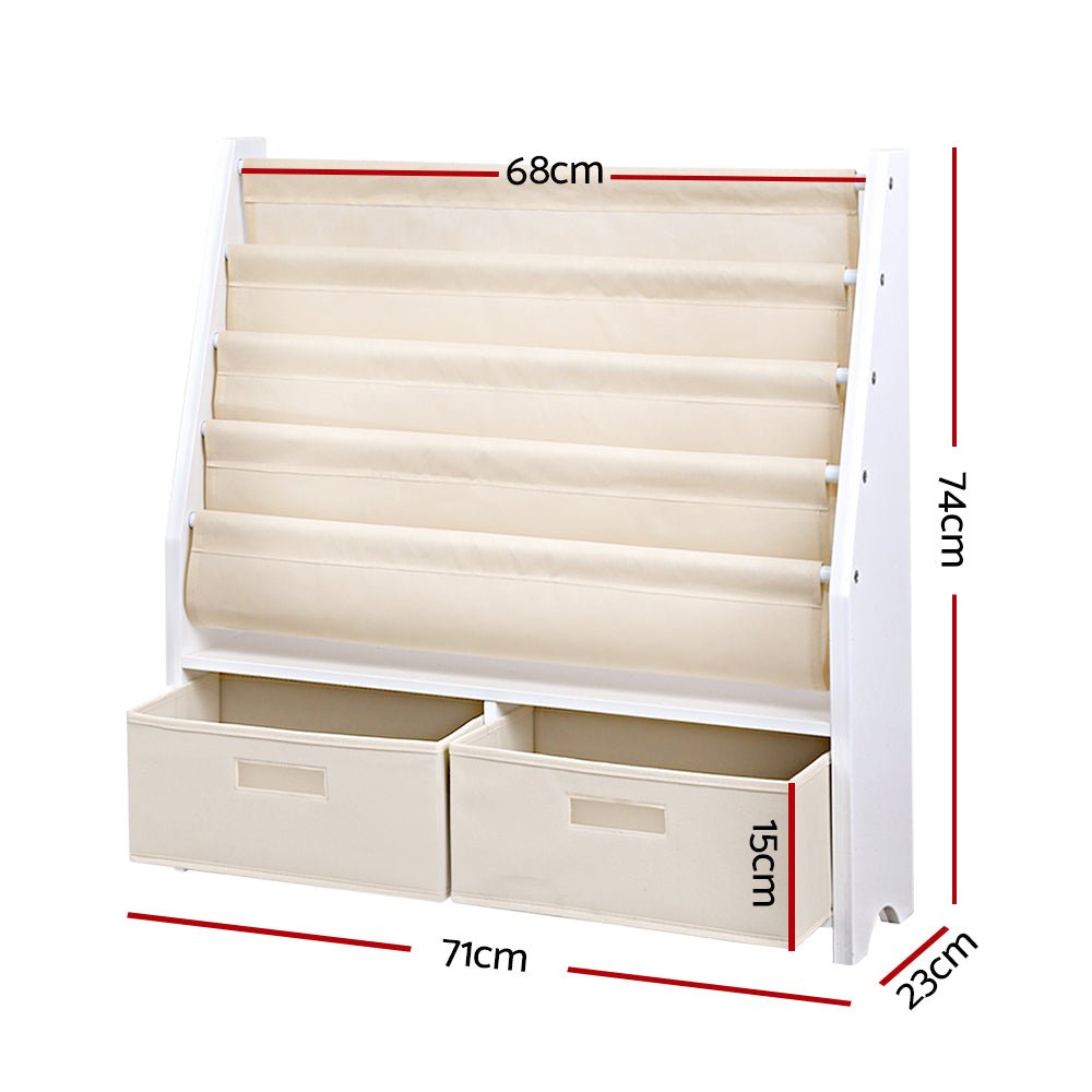 4 - Tier Children’s Bookshelf with Organiser Drawers - Stylish and Practical Storage Solution - MiniMansion.com.au