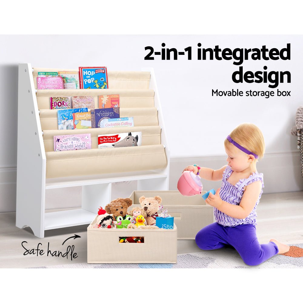 4 - Tier Children’s Bookshelf with Organiser Drawers - Stylish and Practical Storage Solution - MiniMansion.com.au