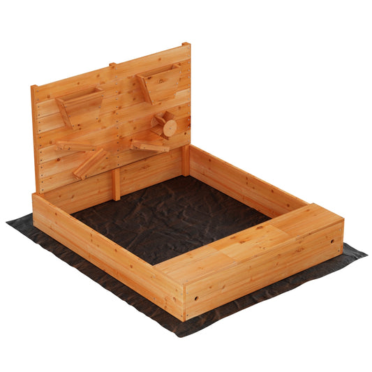 Wooden Sandpit with Cover & Interactive Sand Activity Wall – 120cm