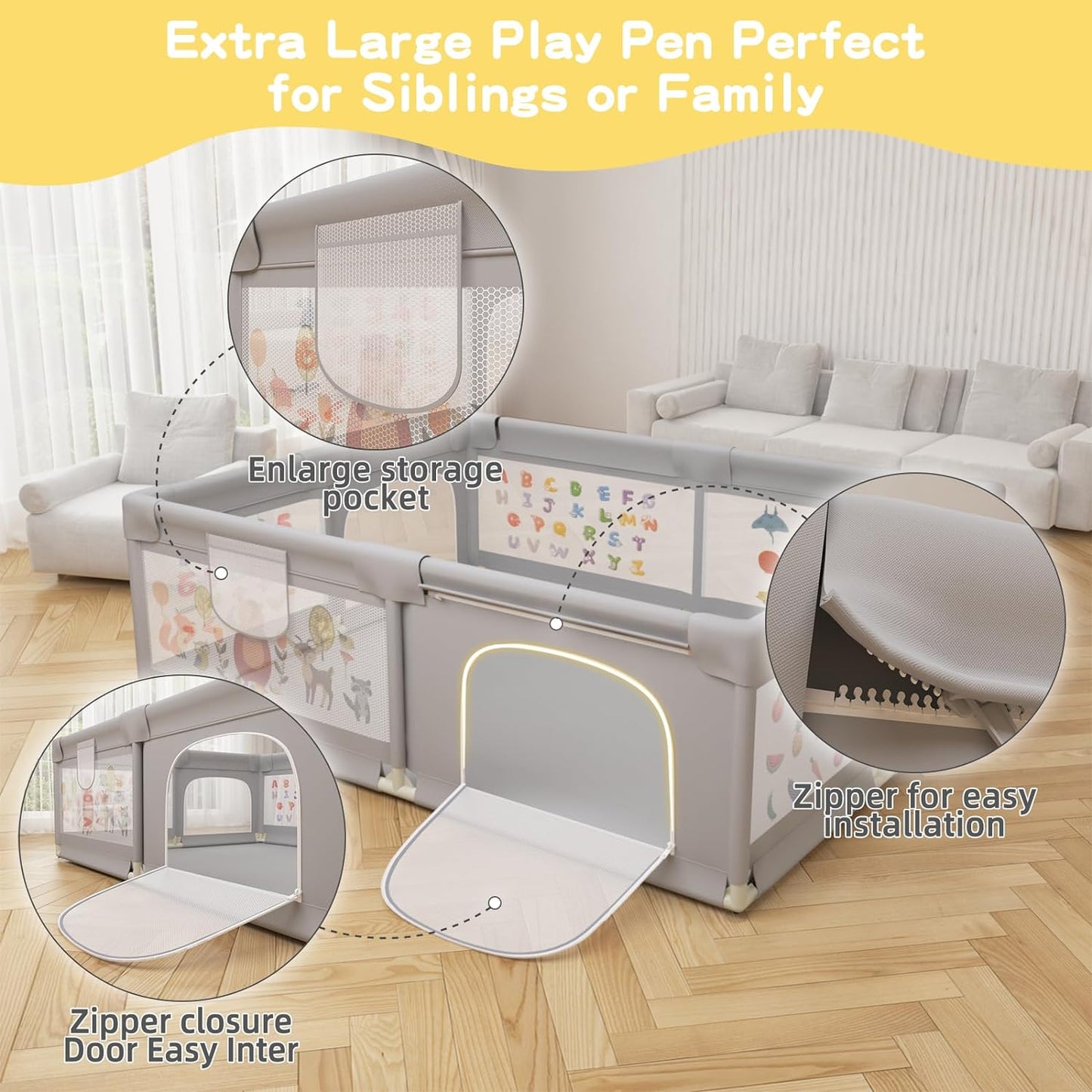 Extra Large Baby Playpen with Non-Slip Base & 50 Ocean Balls