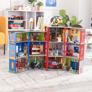 Everyday Heroes Wooden Play Set – 3-Story Foldable Fun with 35 Accessories