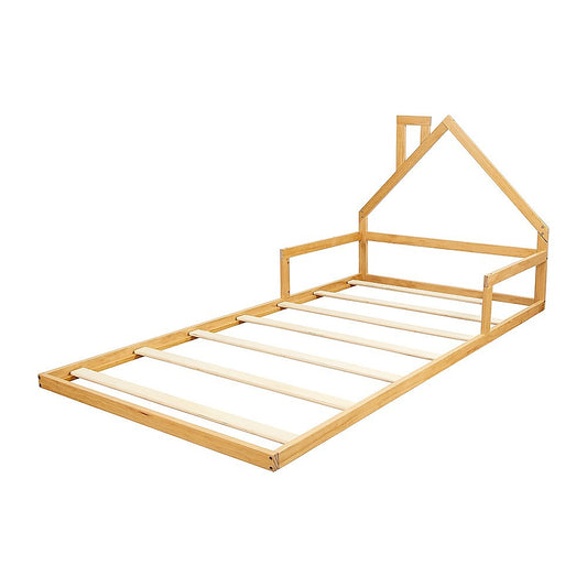 King Single Pine Wood Floor Bed House Frame for Kids and Toddlers