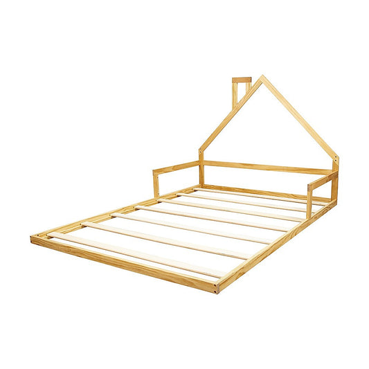 Double Pine Wood Floor Bed House Frame for Kids and Toddlers