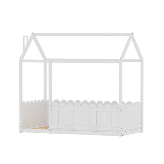 Kids Wooden House Bed Frame - Single Size - White